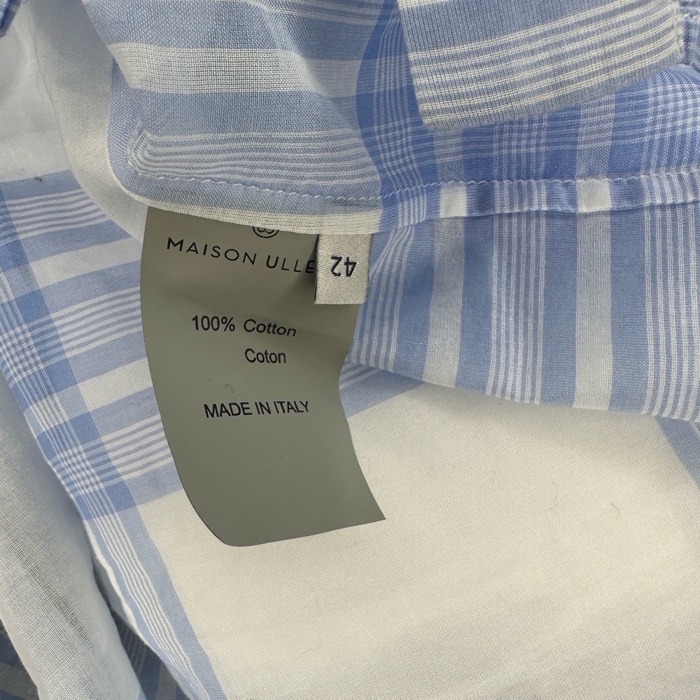 Maison Ullens Blue White Plaid Cotton Short Sleeve Top Women's FR 42 Sheer Italy - Picture 6 of 7